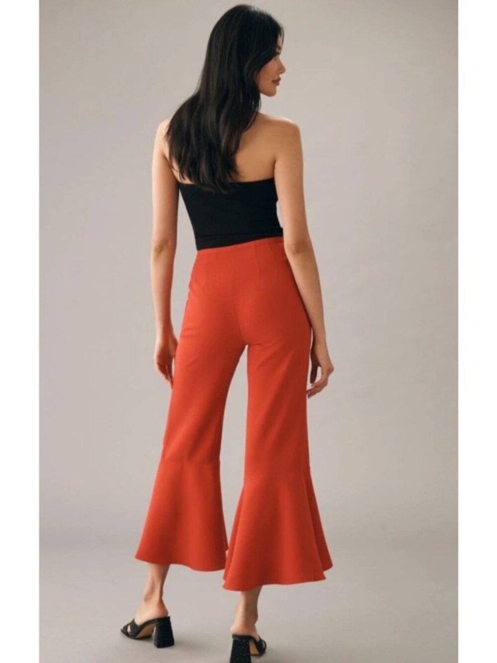 NEW Anthropologie Maeve Late Night Frills Flare Pants 14 Tall Red High-Rise
